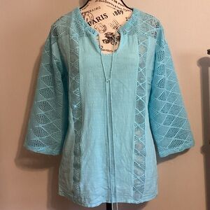 Lace Boho Swimsuit Coverup Tunic Top Beachwear Cotton Tunic Sz. Med